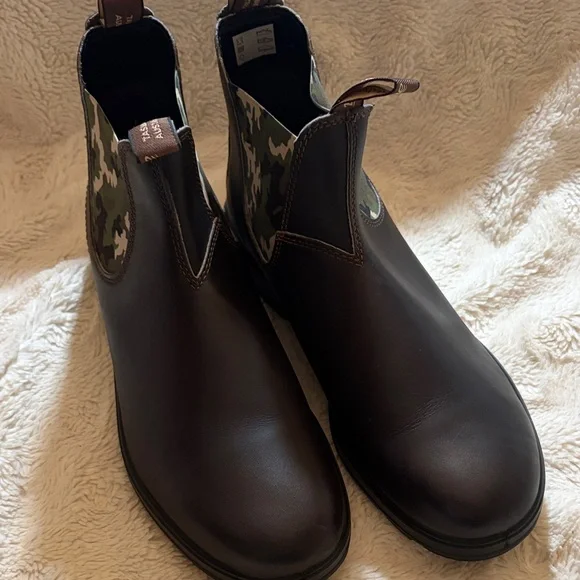 Blundstone Dark Brown Leather & Camouflage Men's Boots size 12 - Picture 2 of 8